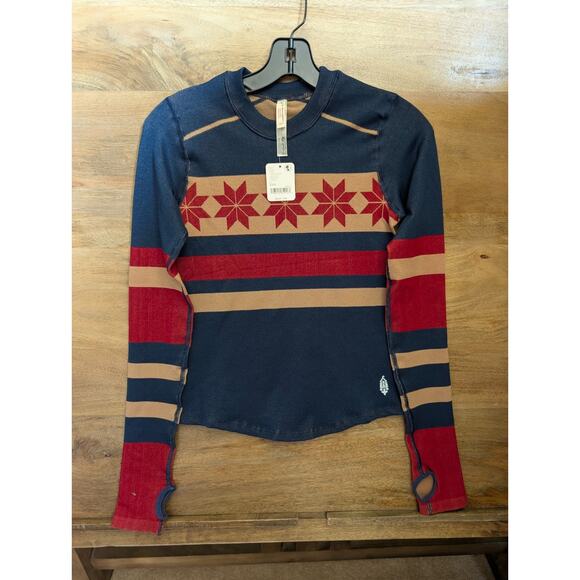 Free People Movement Sweater Women's XS Blue Striped Long Sleeve Crew Neck NWT - Picture 1 of 3